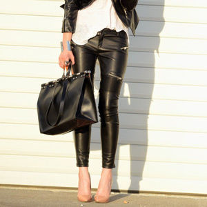 Black Vegan Leather Zipper Biker Skinny Pant